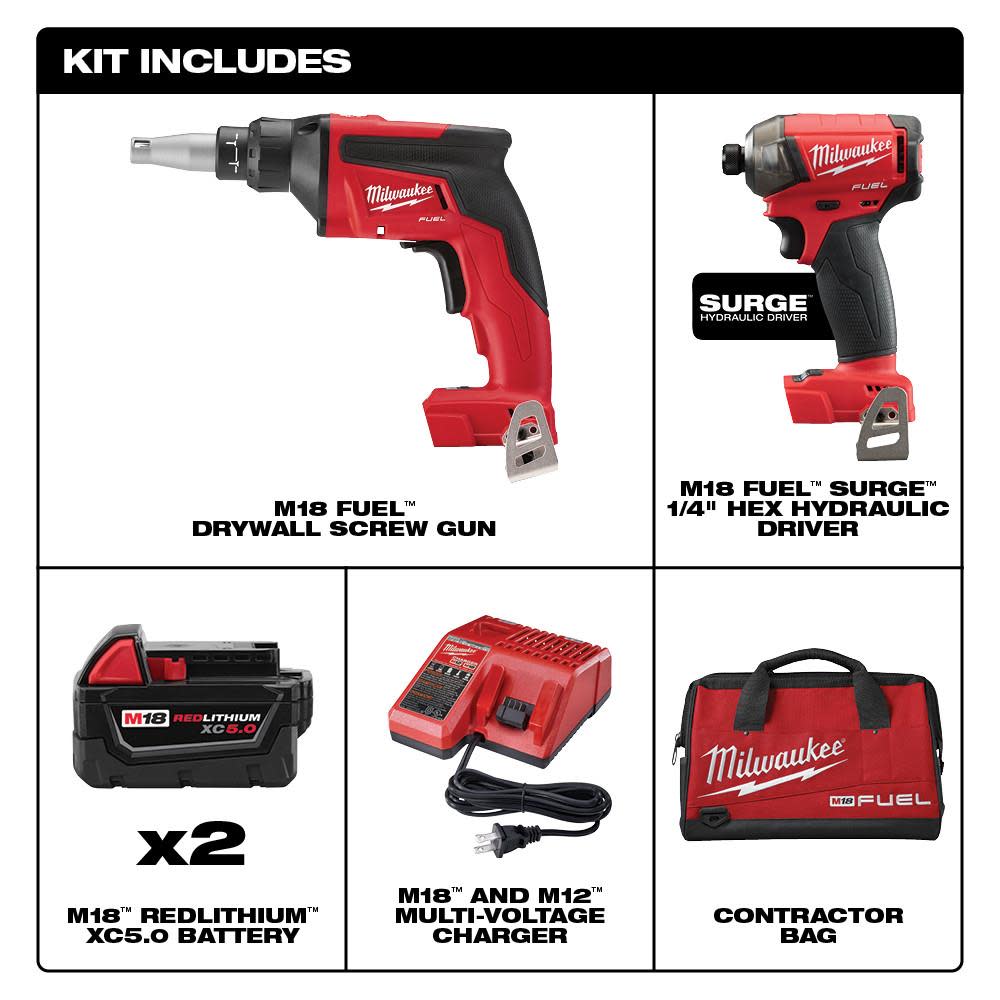 Milwaukee M18 FUEL 2-Tool Combo Kit (FUEL Drywall Gun/SURGE Hydraulic Driver) - Flockneti