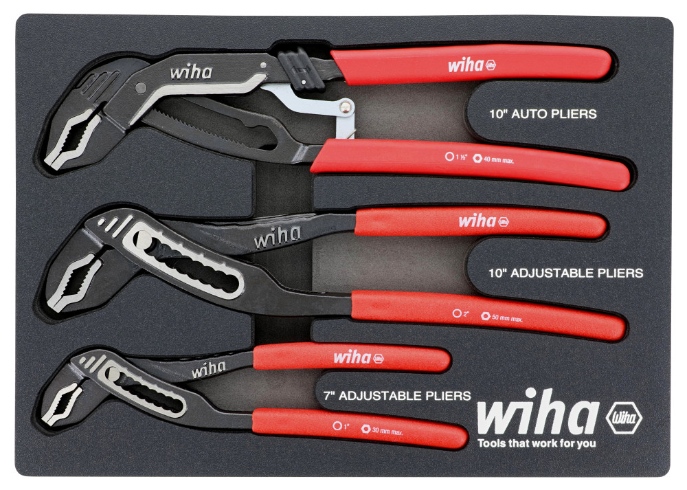 Wiha Classic Grip V Jaw Tongue and Groove Pliers Tray Set 3pc - Flockneti