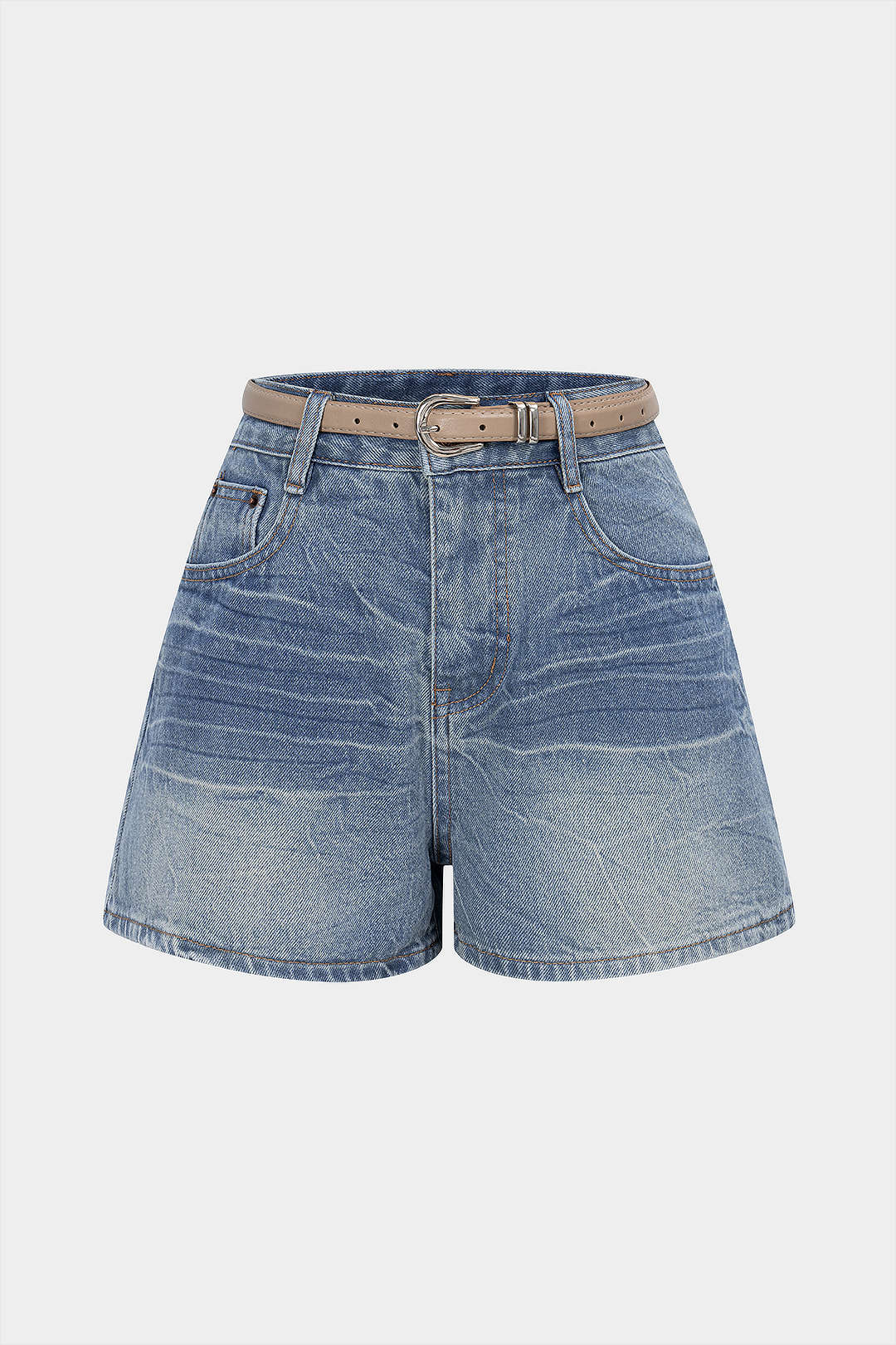 Denim Belted High Waist Shorts - Flockneti