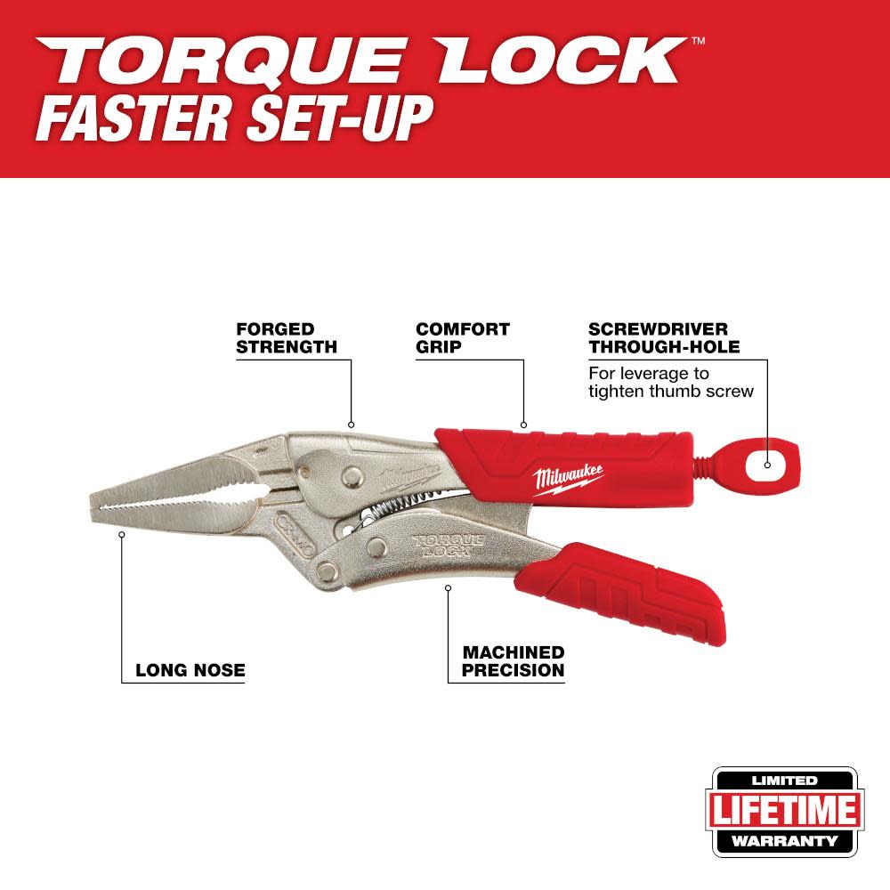 Milwaukee 6 in. TORQUE LOCK Long Nose Locking Pliers With Grip - Flockneti