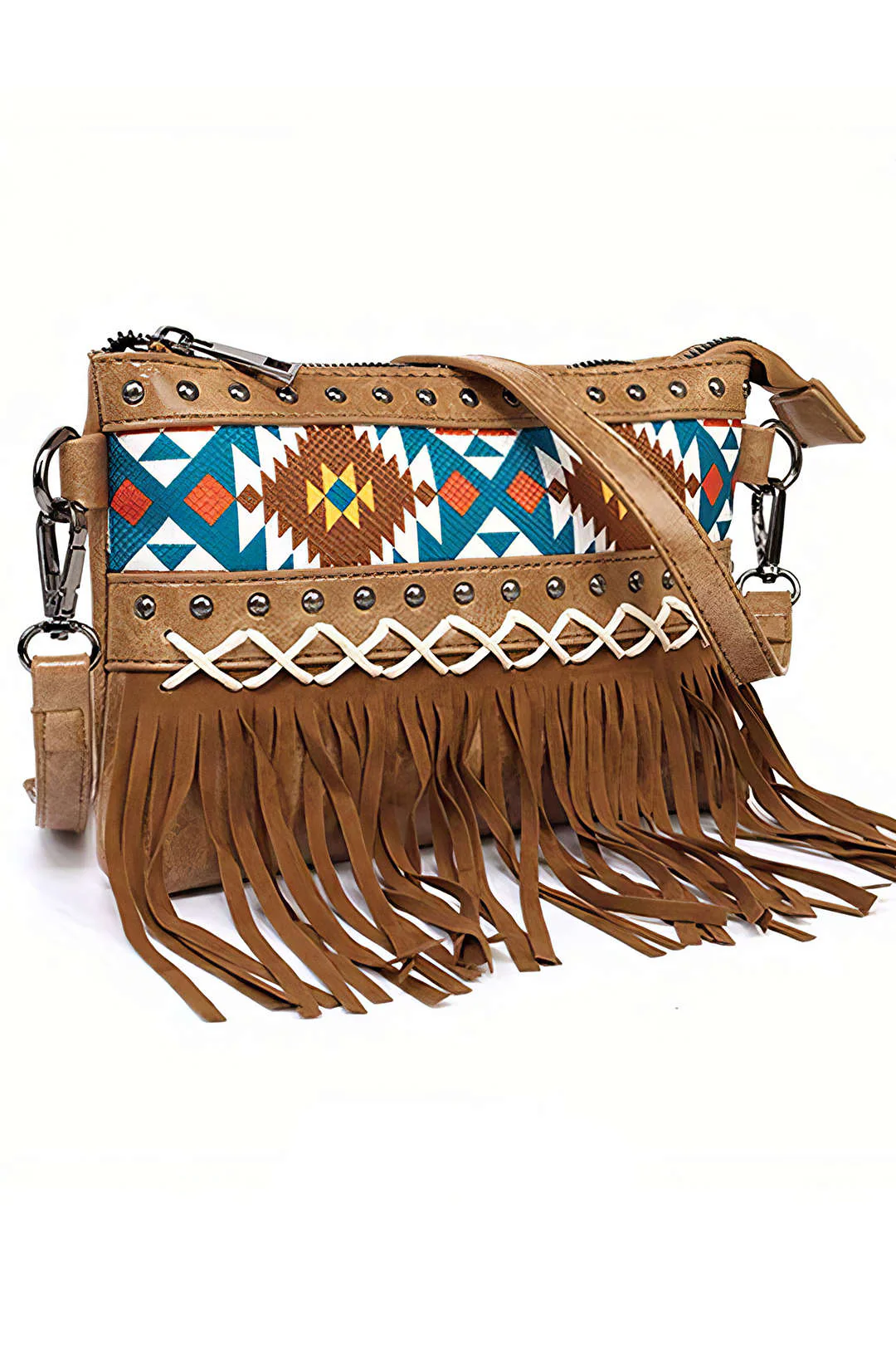 Retro Print Canvas Fringe Cross-Body Bag - Flockneti