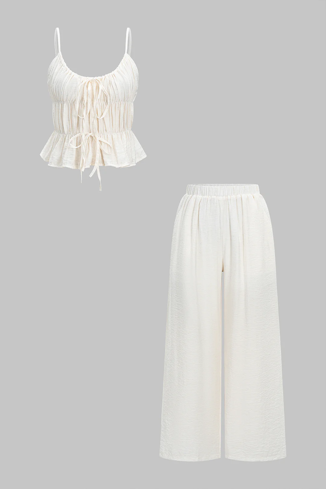 Ruched Tie-Up Cami Top And Trousers Set - Flockneti