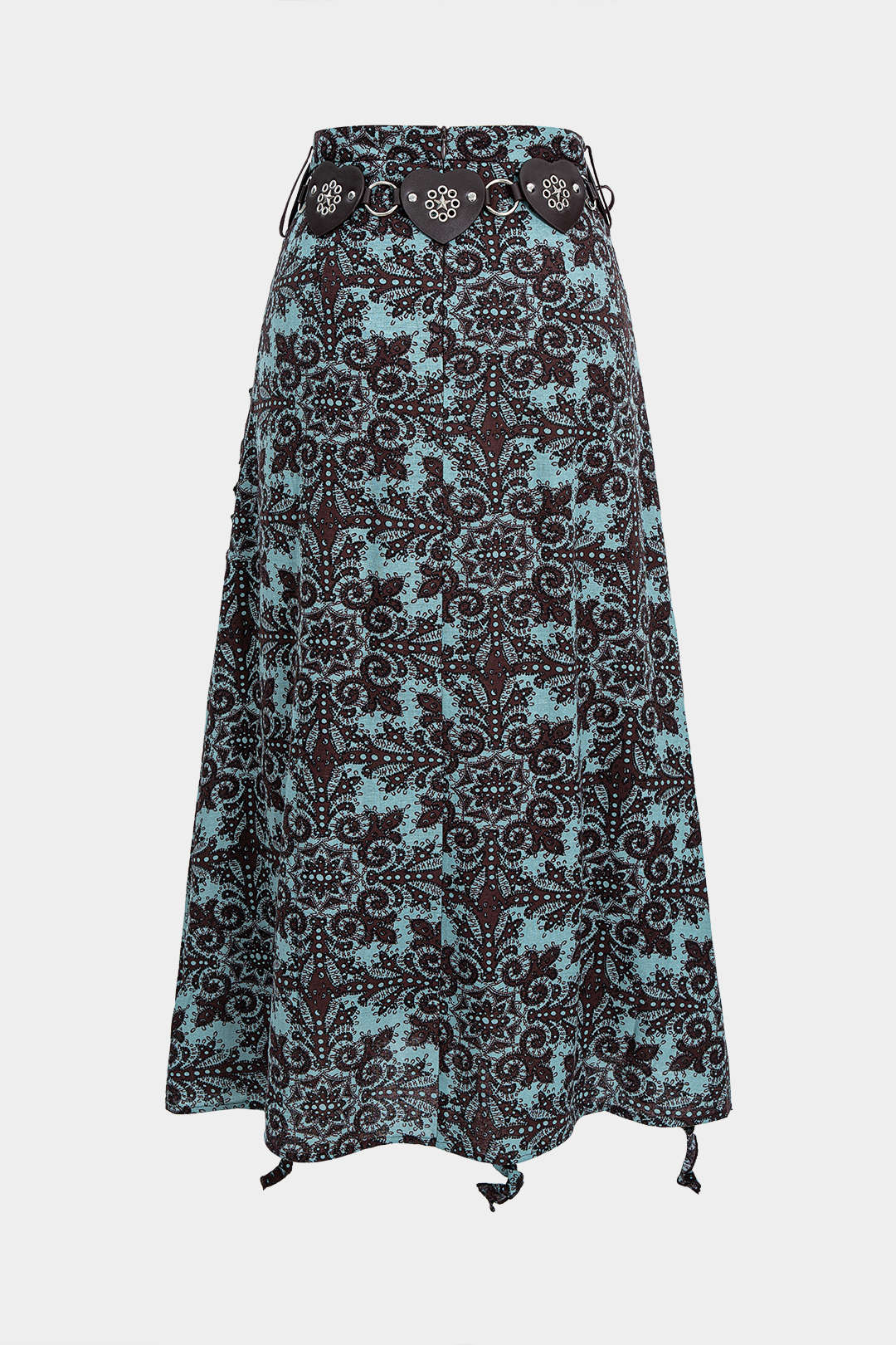 Floral Print Belted Bow Ruffle Decor Midi Skirt - Flockneti
