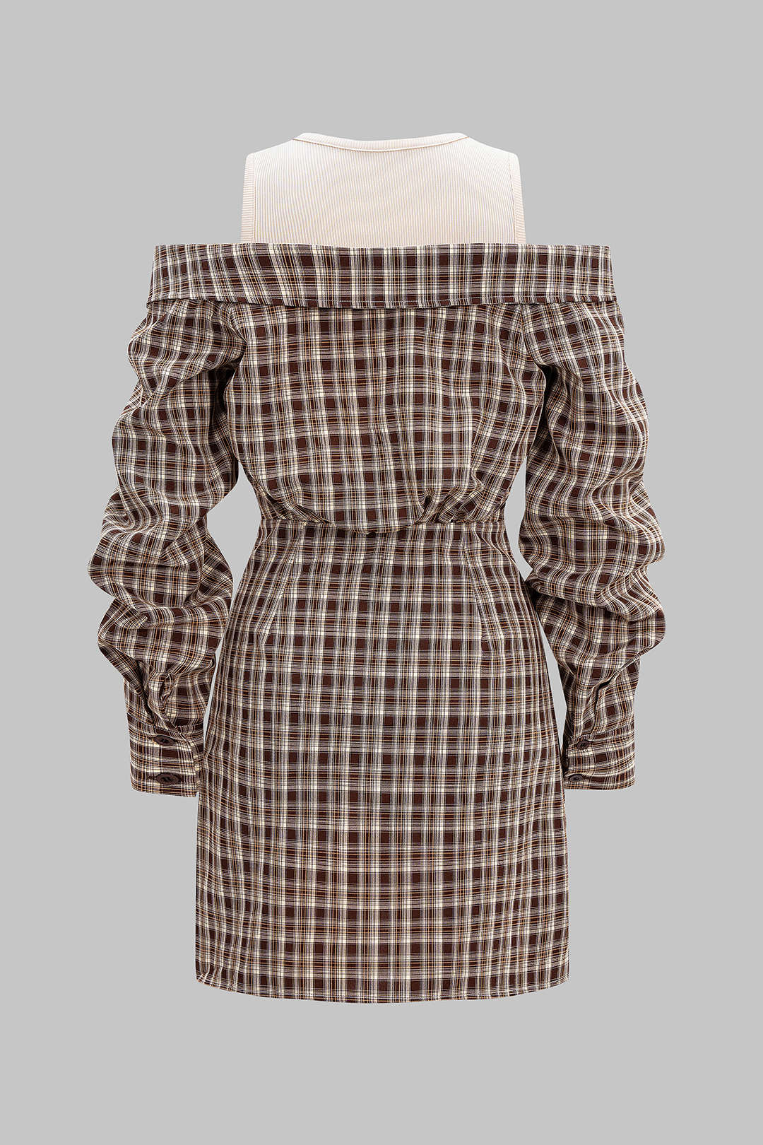 Plaid Print Patchwork Long Sleeve Mini Dress - Flockneti