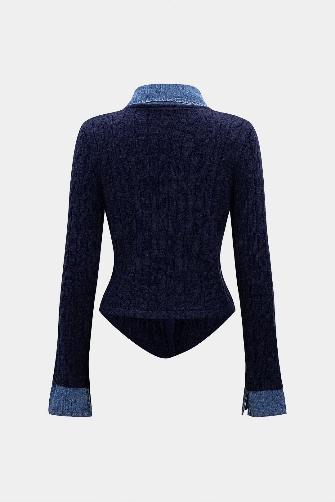 Cable Knit Patchwork Button Long-Sleeve Top - Flockneti