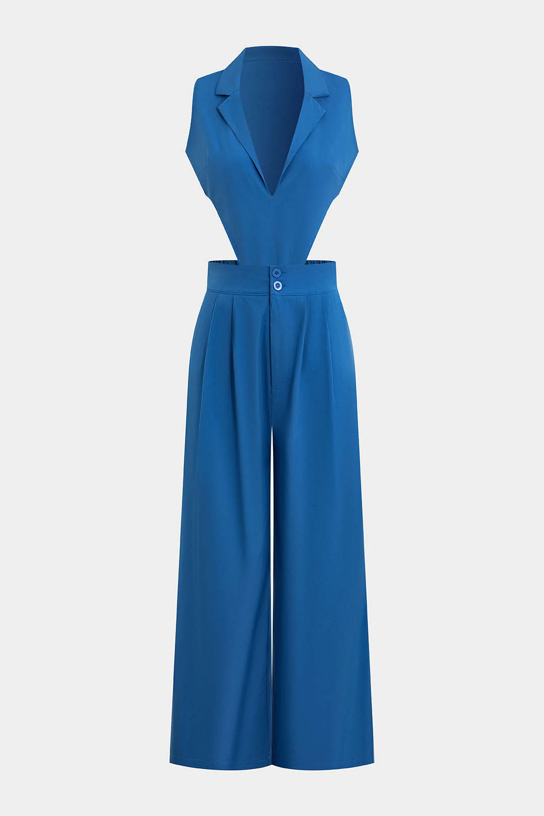 Deep V-Neck Lapel Sleeveless Bodysuit And Wide Leg Pants Set - Flockneti