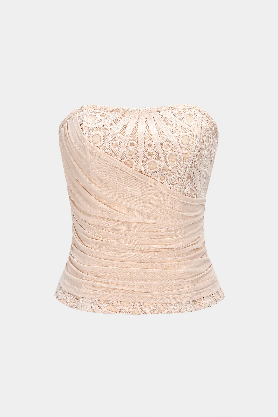Mesh Lace Patchwork Zipper Tube Top - Flockneti