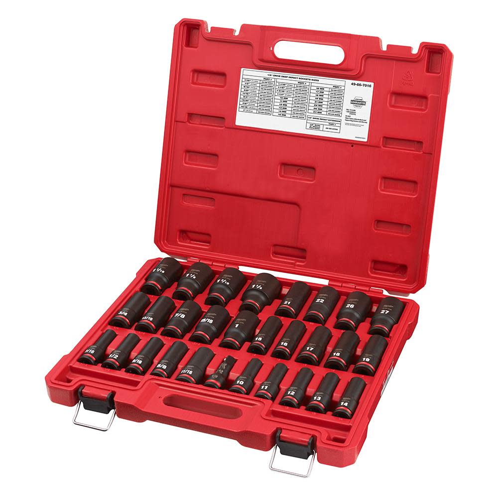 Milwaukee 1/2″ Drive SAE & Metric Deep 6 Point Socket Set 29pc - Flockneti