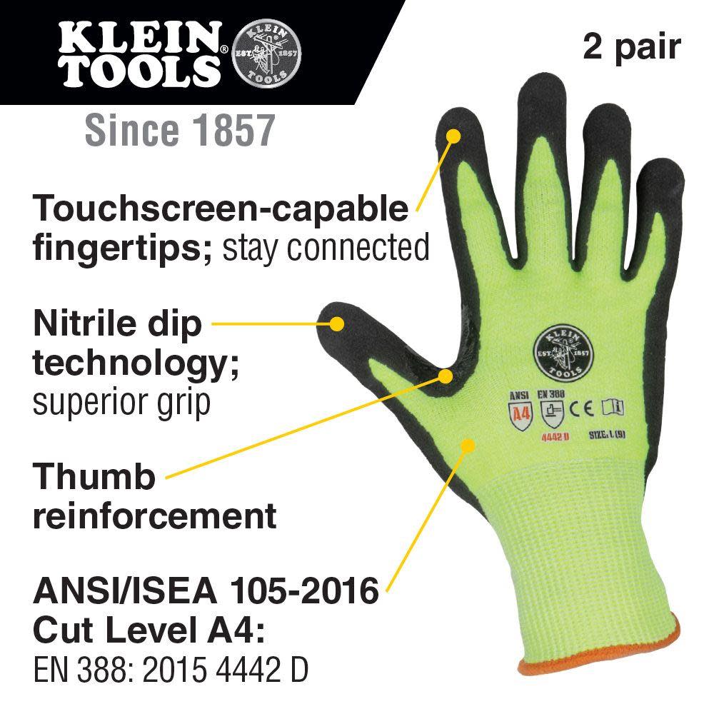 Klein Tools 2-Pair of Work Gloves Cut Level 4 Touchscreen Large - Flockneti
