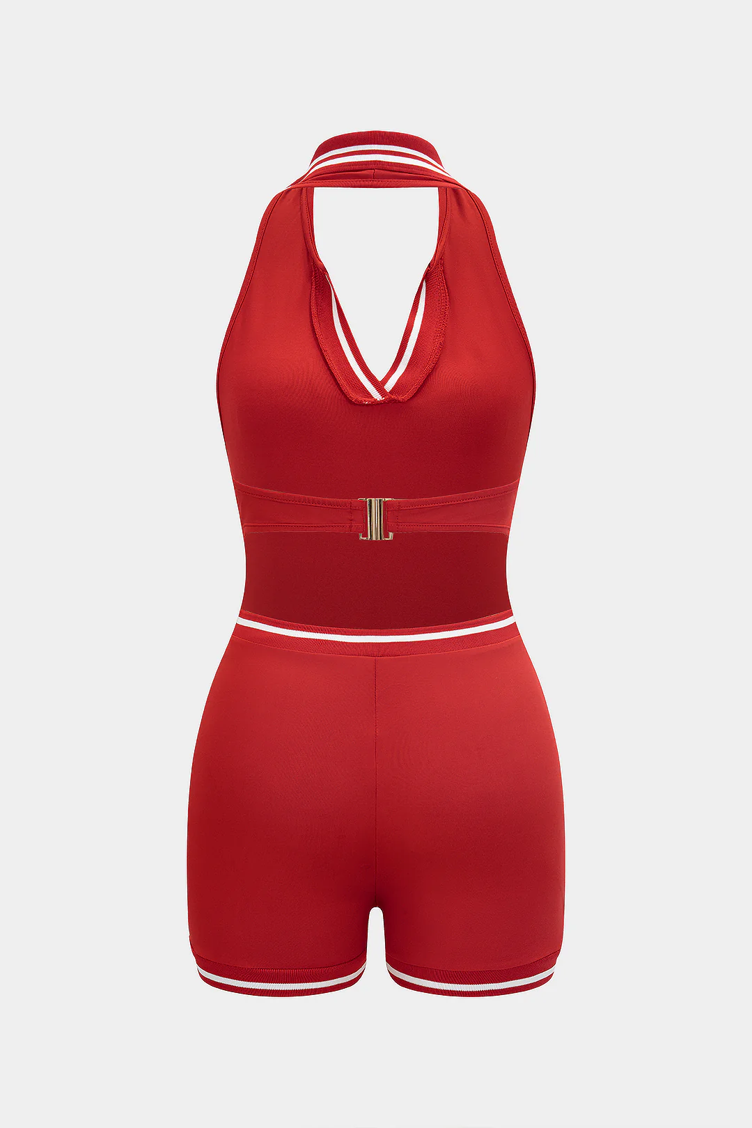 Contrast Halter V-Neck Backless Tie Back Sleeveless Romper - Flockneti