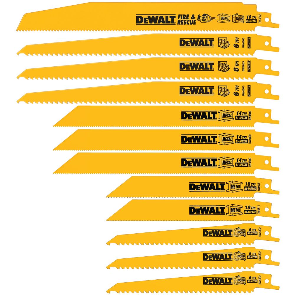 DEWALT Reciprocating Saw Blades Bi-Metal Set With Case 12pc - Flockneti