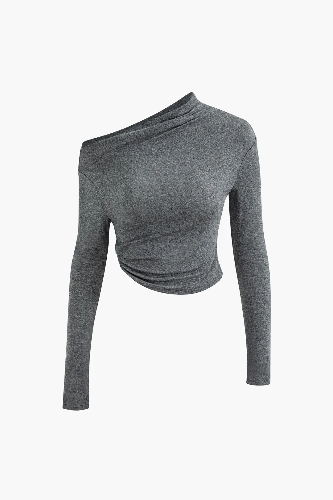 Single Shoulder Ruched Long Sleeve Top And Asymmetrical Skirt Set - Flockneti