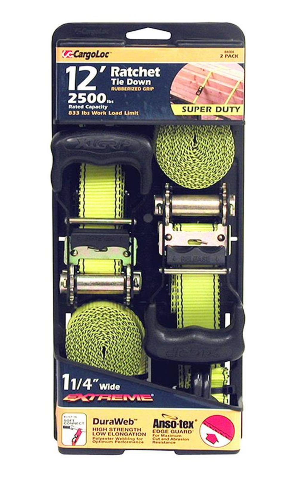 Allied International Cargoloc 2 pc 1-1/4 In. x 12 Ft. Ratchet Tie Downs with J-Hooks - Flockneti