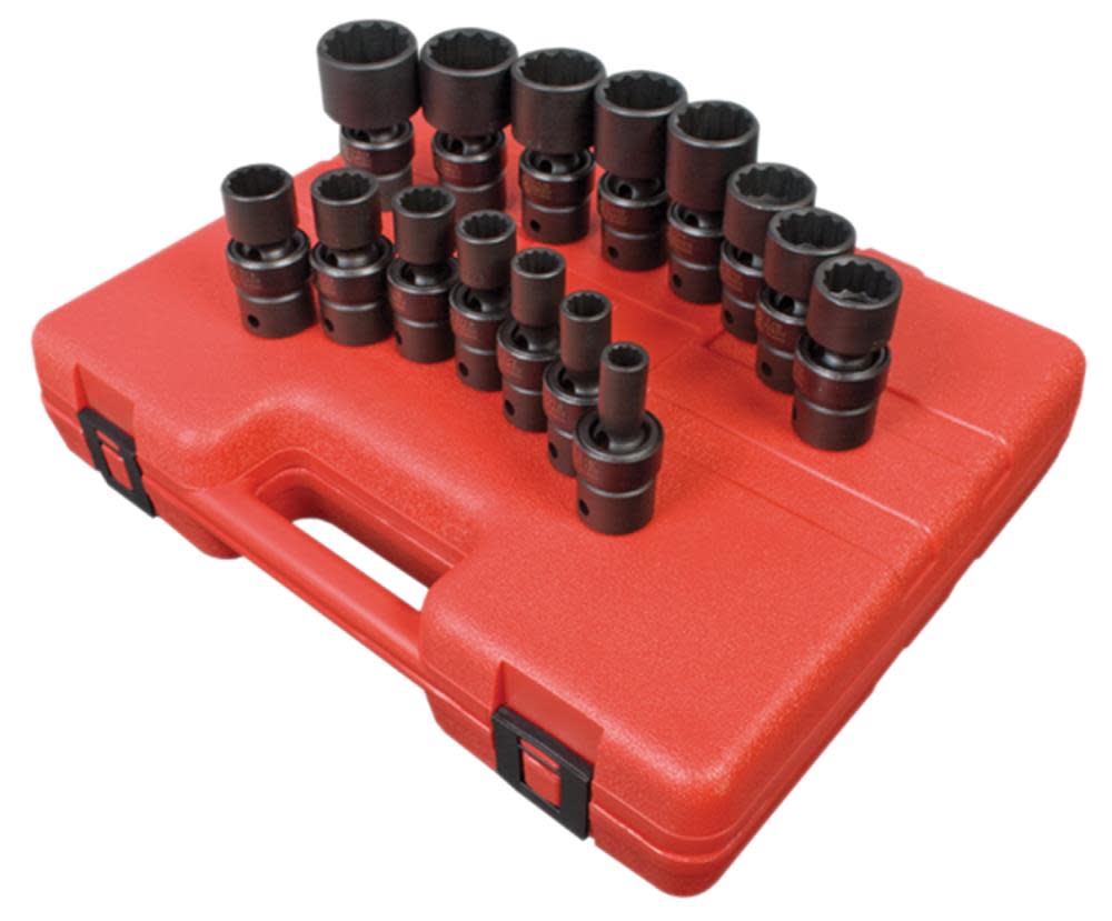 Sunex 15 pc. 1/2 In. Drive 12 Pt. SAE Universal Impact Socket Set - Flockneti