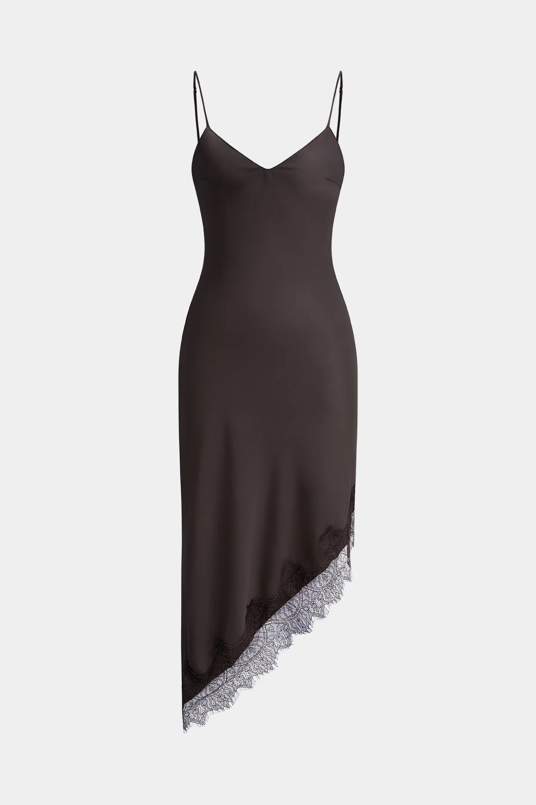 Satin Lace Trim Asymmetrical Sleeveless Midi Dress - Flockneti