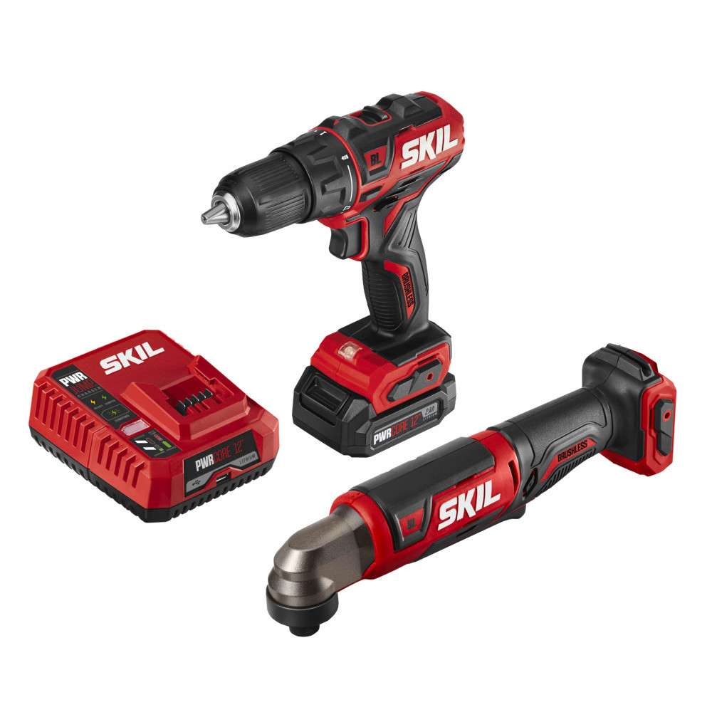 SKIL PWRCORE 12 Brushless 12V Drill Driver & Right Angle Impact Kit - Flockneti