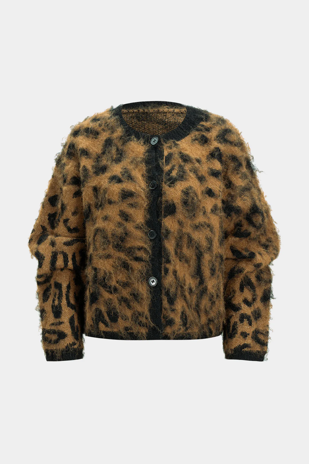 Knit Leopard Print Button Cardigan - Flockneti