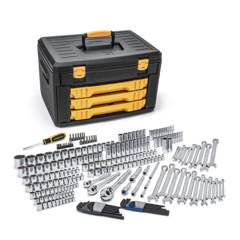 GEARWRENCH 239 Piece Mechanics Tool Set in 3 Drawer Storage Box - Flockneti