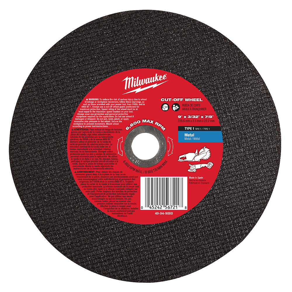 Milwaukee 9″ X 3/32″ X 7/8″ Metal Cut-Off Wheel - Flockneti