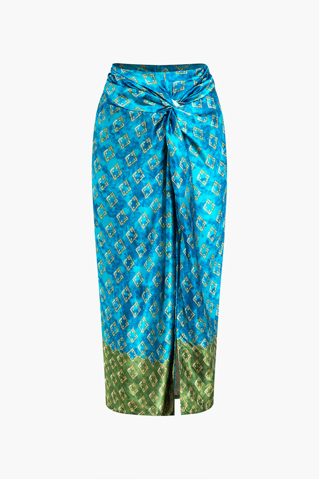 Geometric Print Contrast Twist Knot Split Skirt - Flockneti