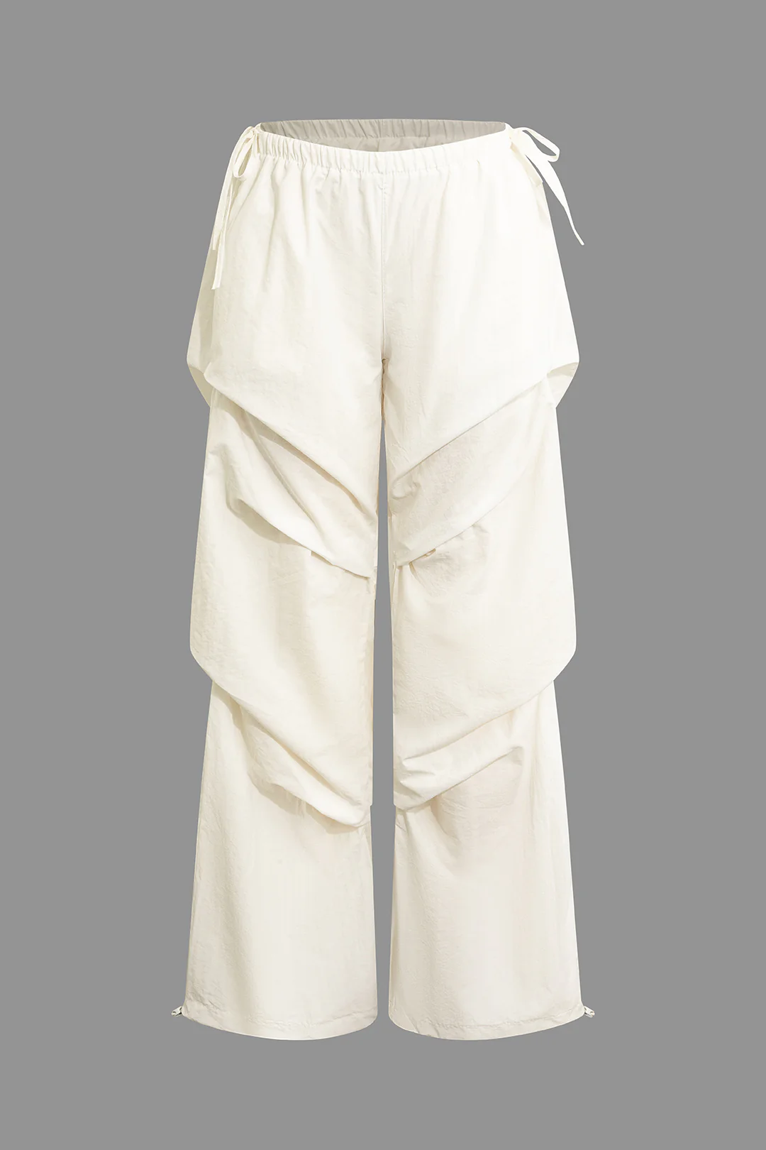 Solid Ruched Tie Up Pocket Wide Leg Cargo Pants - Flockneti