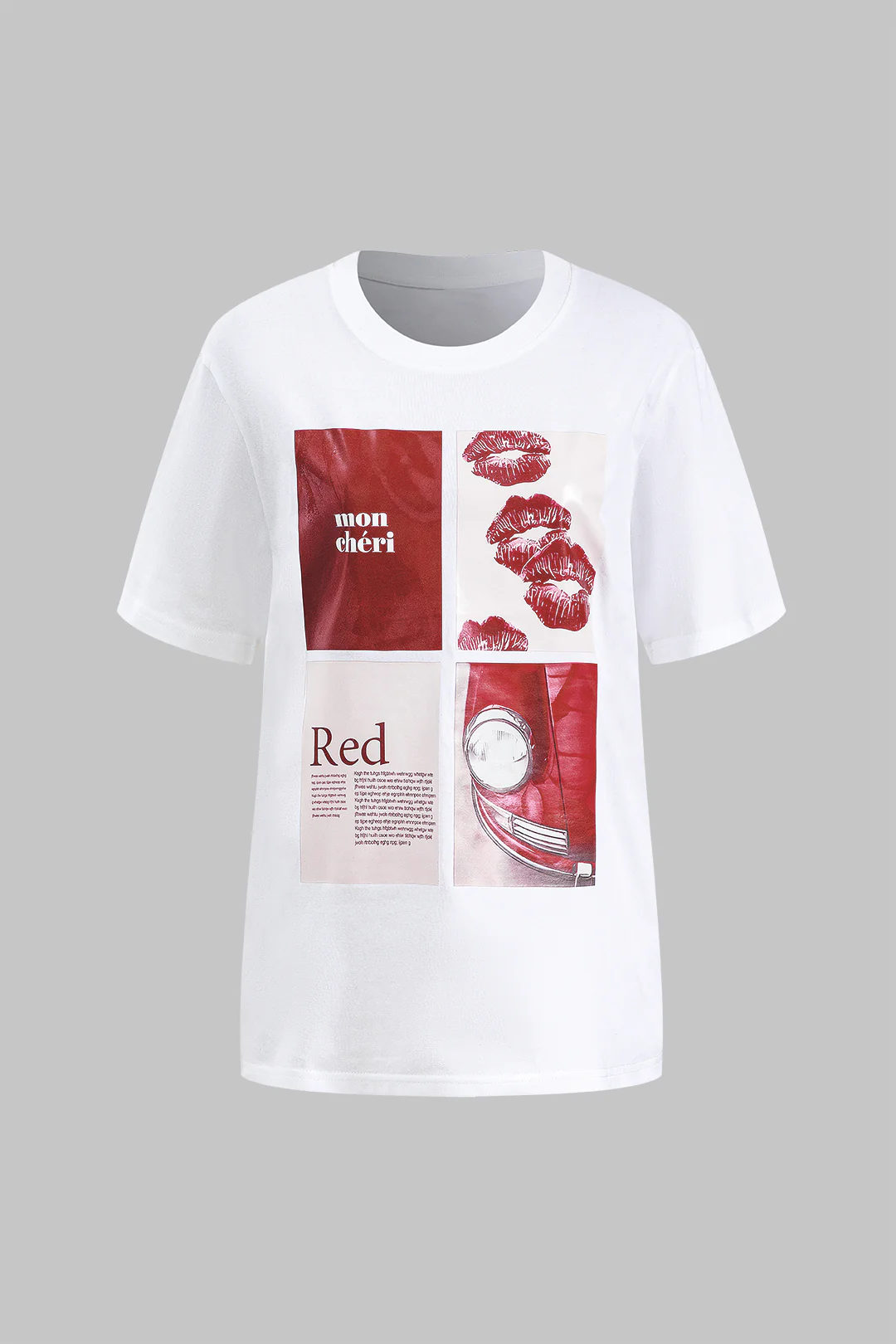 Letter Print Round Neck Short Sleeve T-Shirt - Flockneti