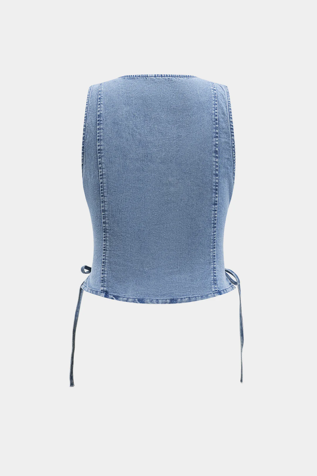 Denim Ruched Button Tie Knot Vest - Flockneti