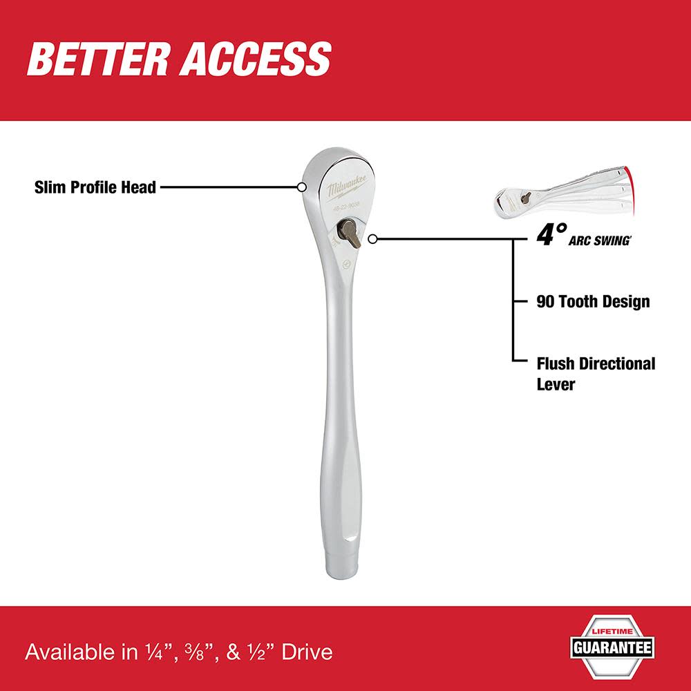 Milwaukee 1/4 in. Drive Ratchet - Flockneti