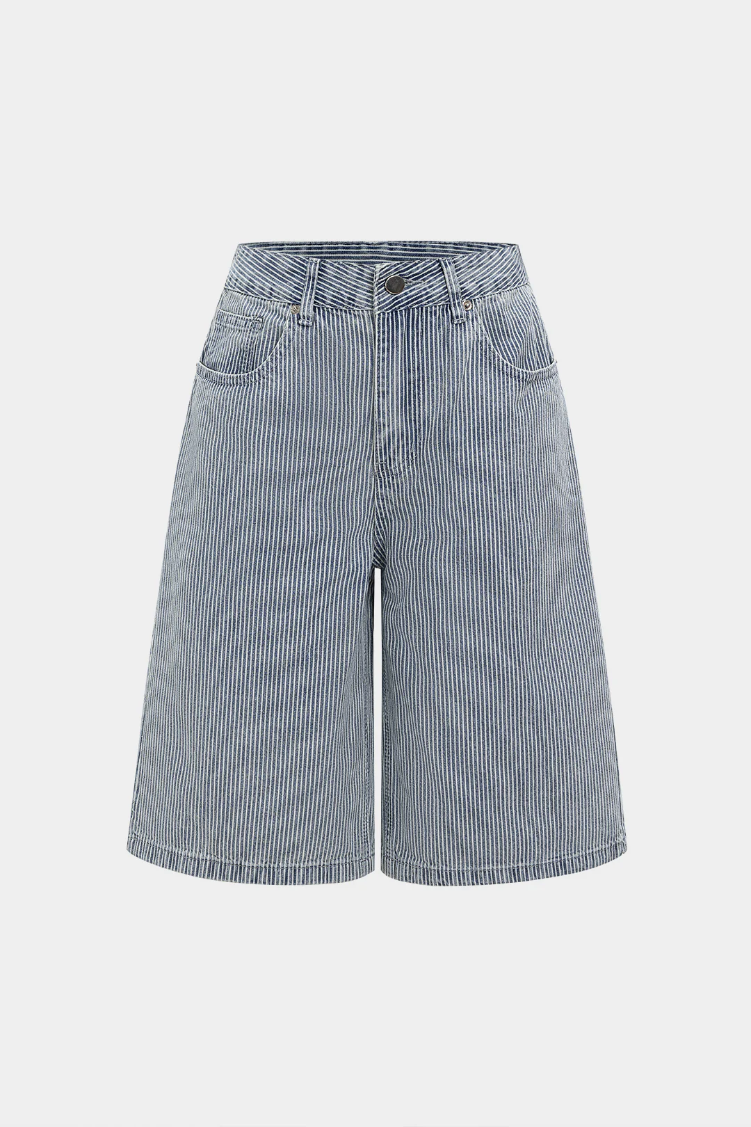 Denim Stripes Print Wide Leg Shorts - Flockneti