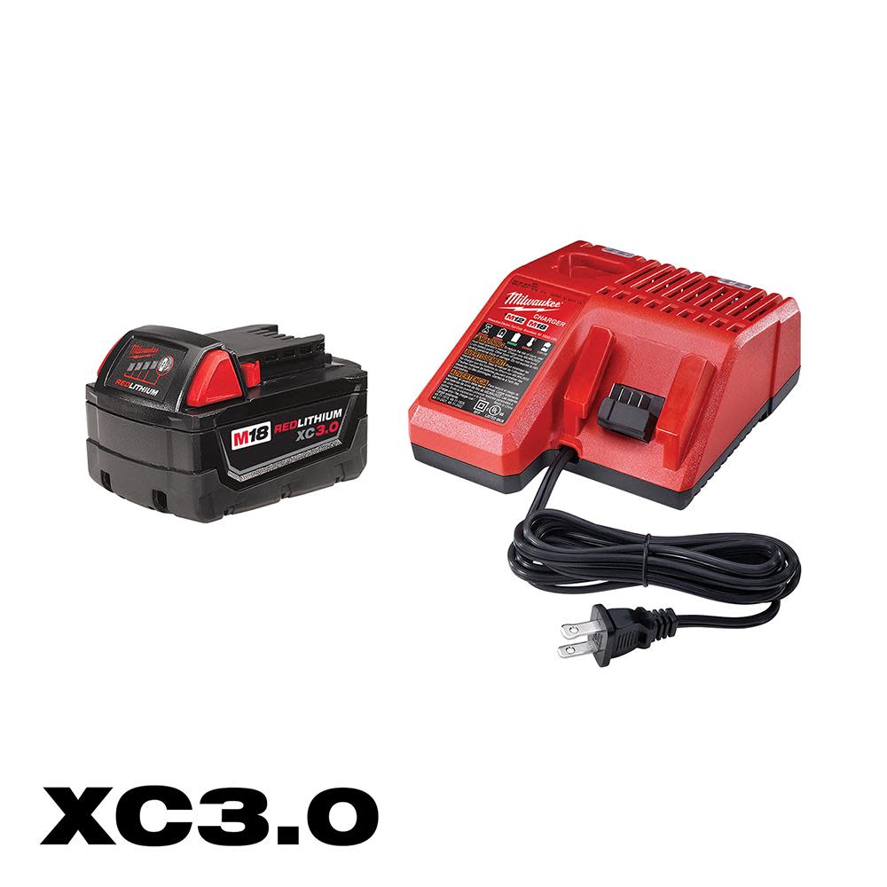 Milwaukee M18 REDLITHIUM 3.0 Ah Battery and Charger Starter Kit - Flockneti