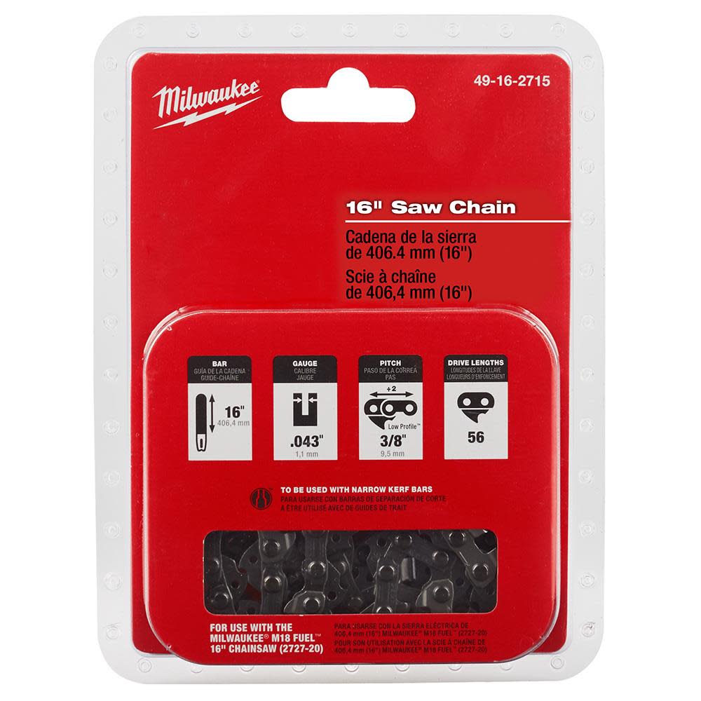 Milwaukee 16 in. .043 56 Link Replacement Chainsaw Chain - Flockneti