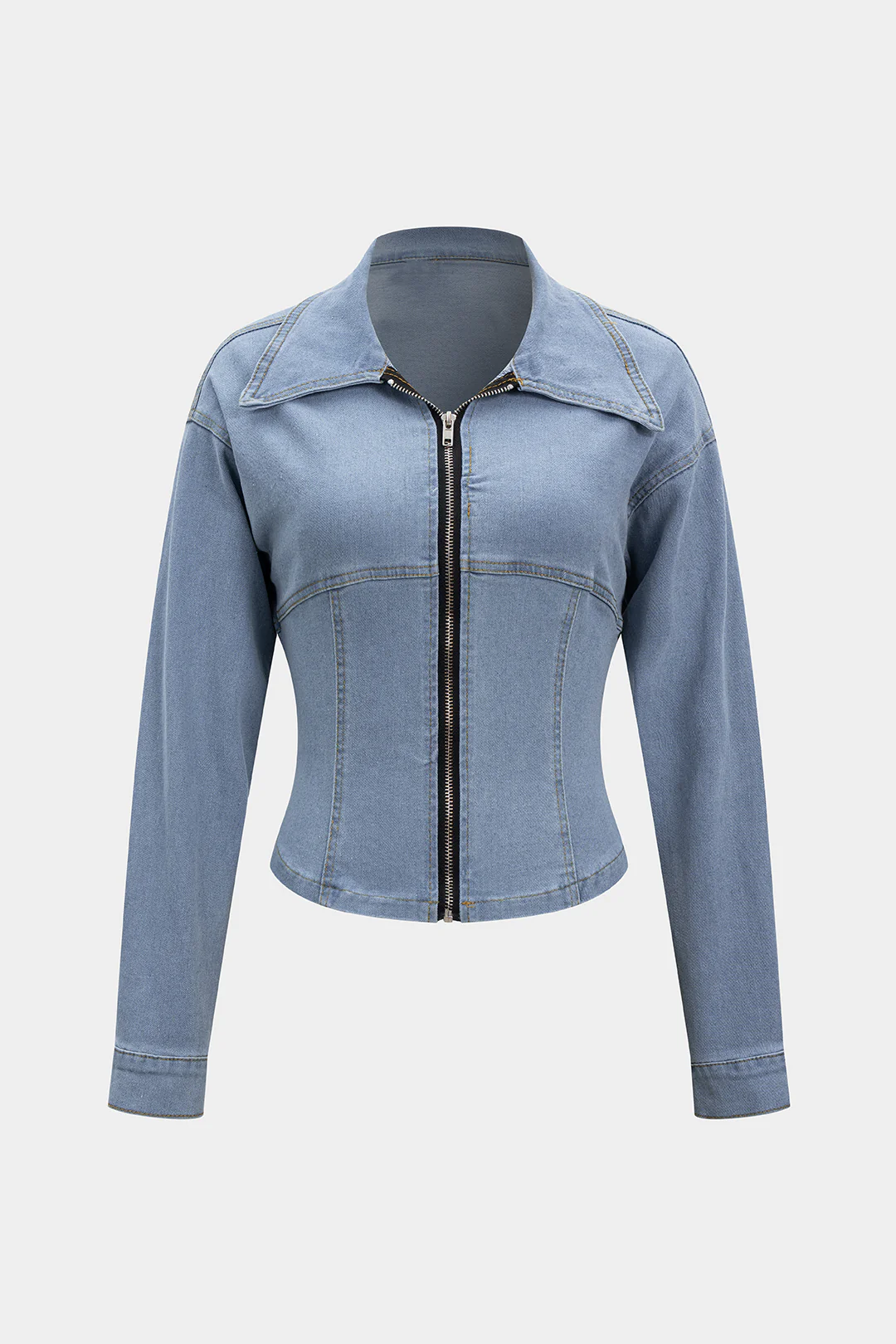 Denim Lapel Zipper Outerwear - Flockneti