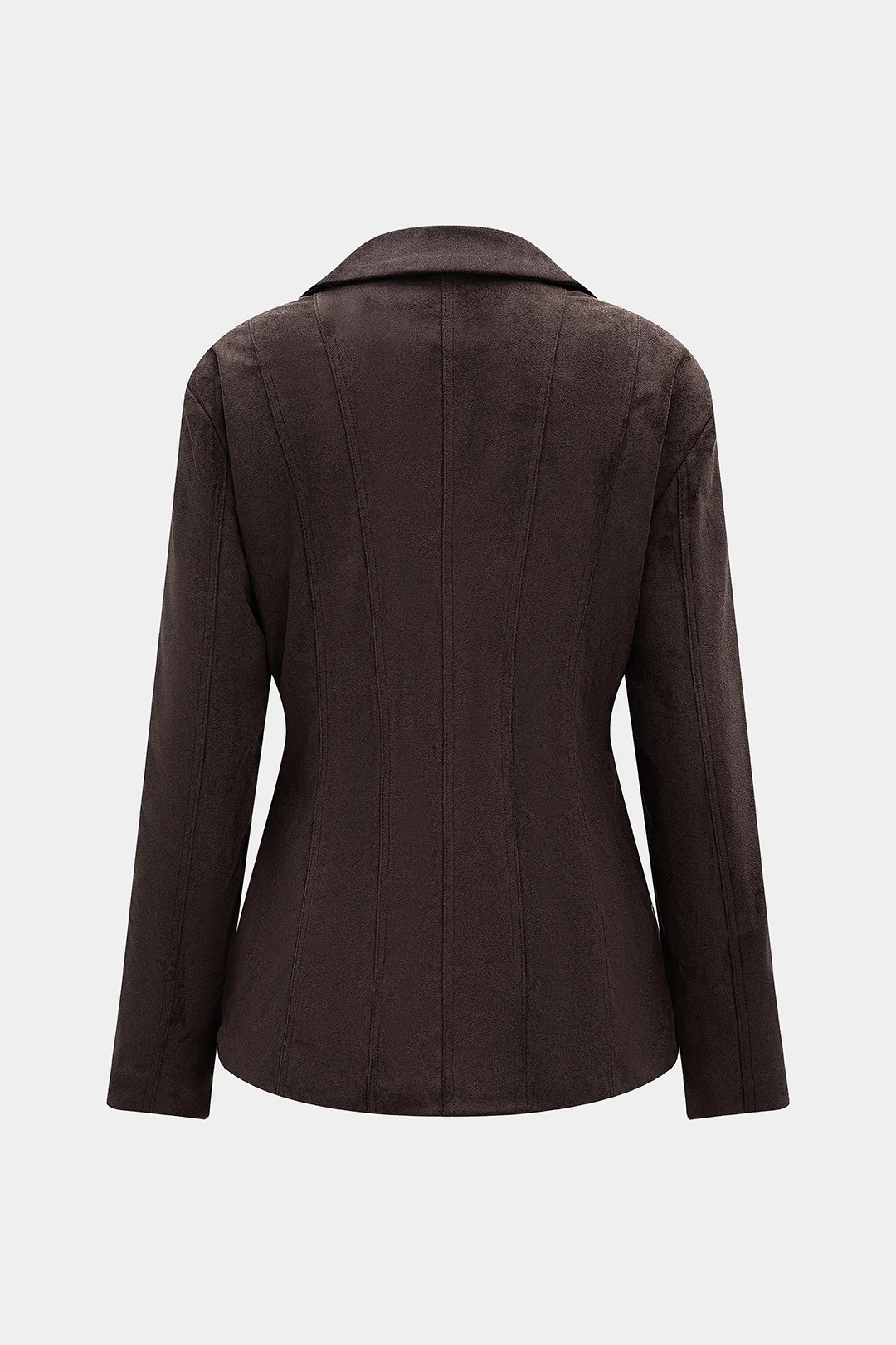 Suede Button Notched Lapel Shoulder Pads Blazer - Flockneti