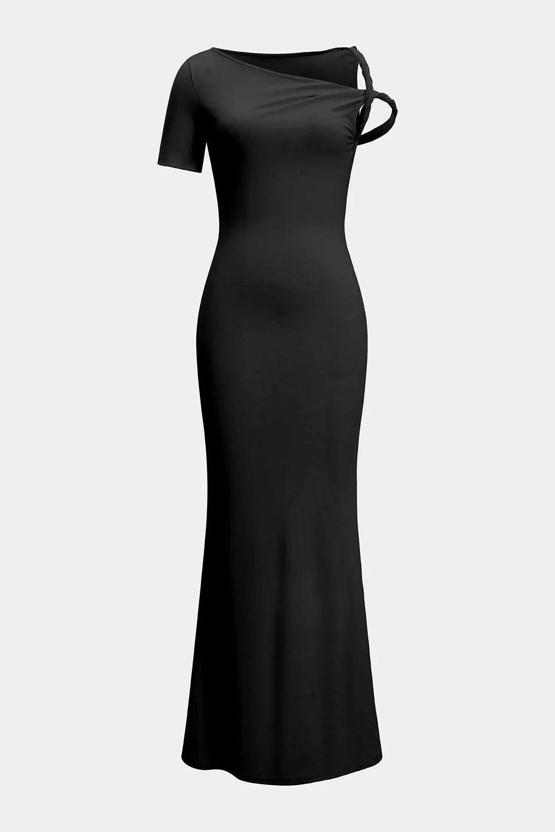 Solid Asymmetrical Twist Knot Short Sleeve Maxi Dress - Flockneti