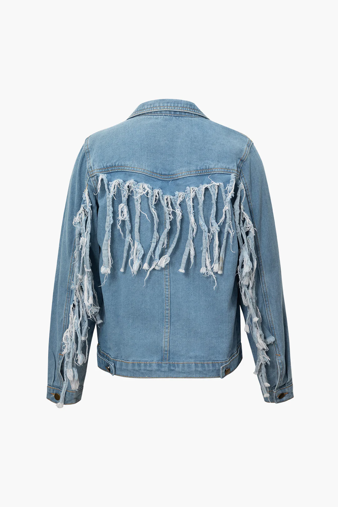 Denim Button Pocket Ripped Fringe Outerwear - Flockneti
