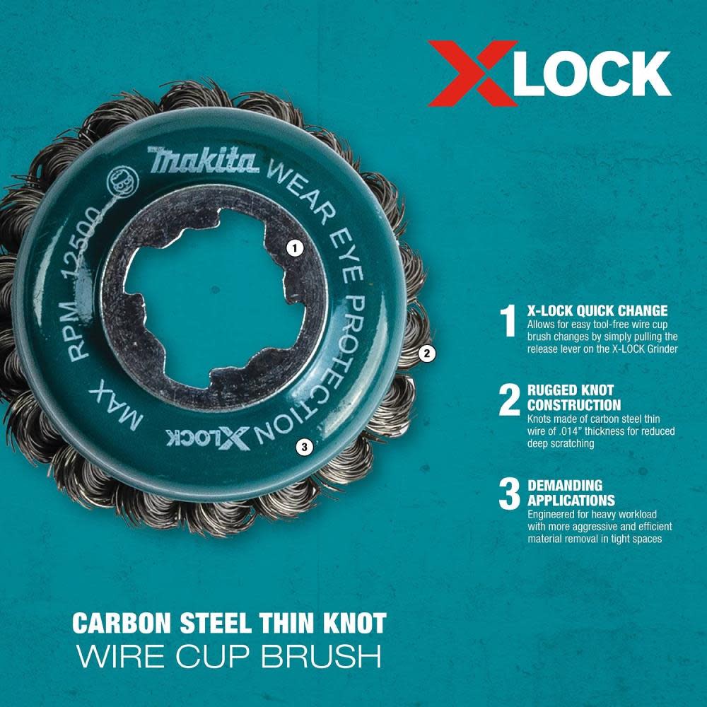 Makita X-LOCK 3-1/8″ Carbon Steel Knot Thin Wire Cup Brush - Flockneti