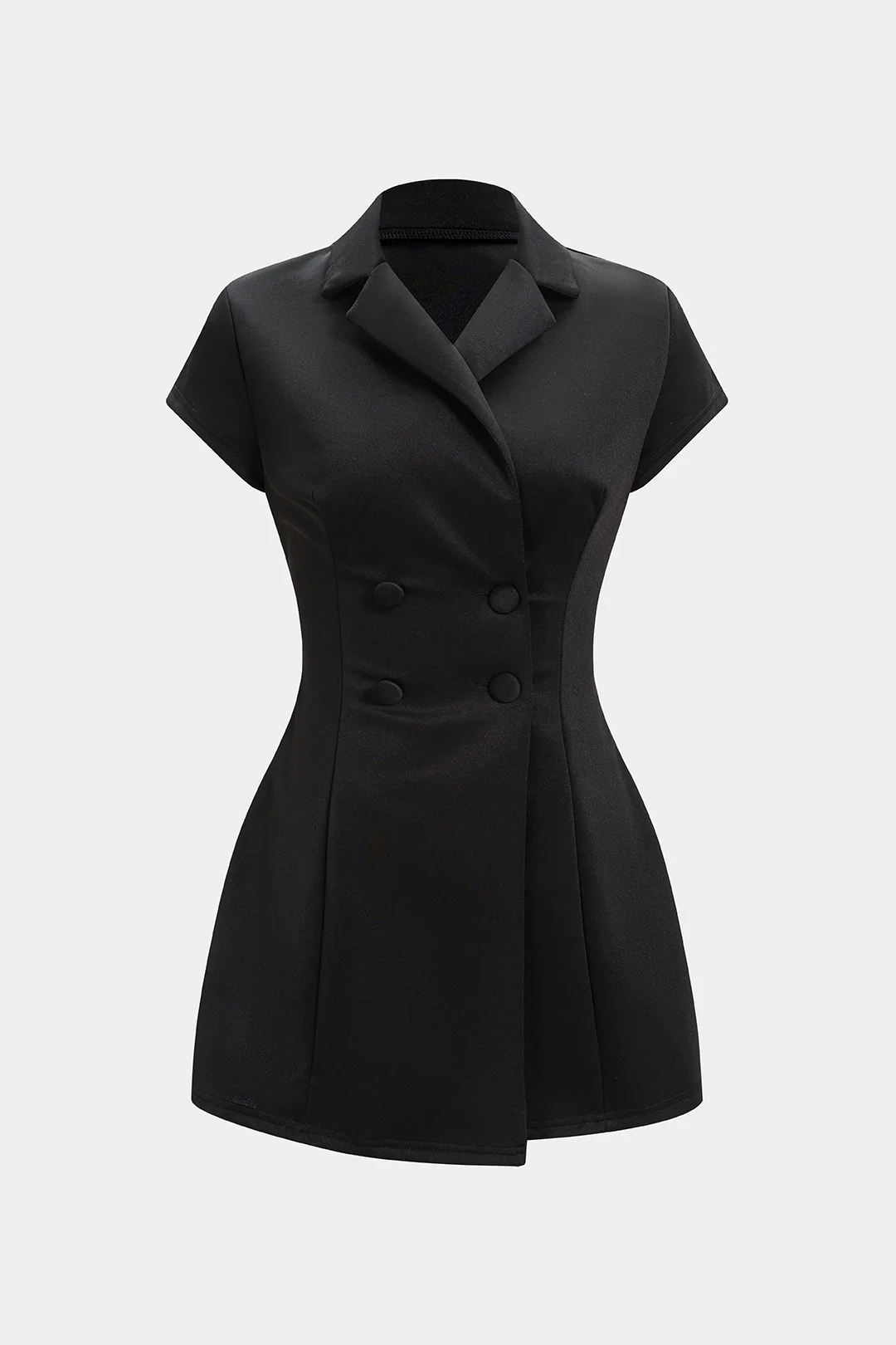 Solid Lapel Short Sleeve Mini Dress - Flockneti