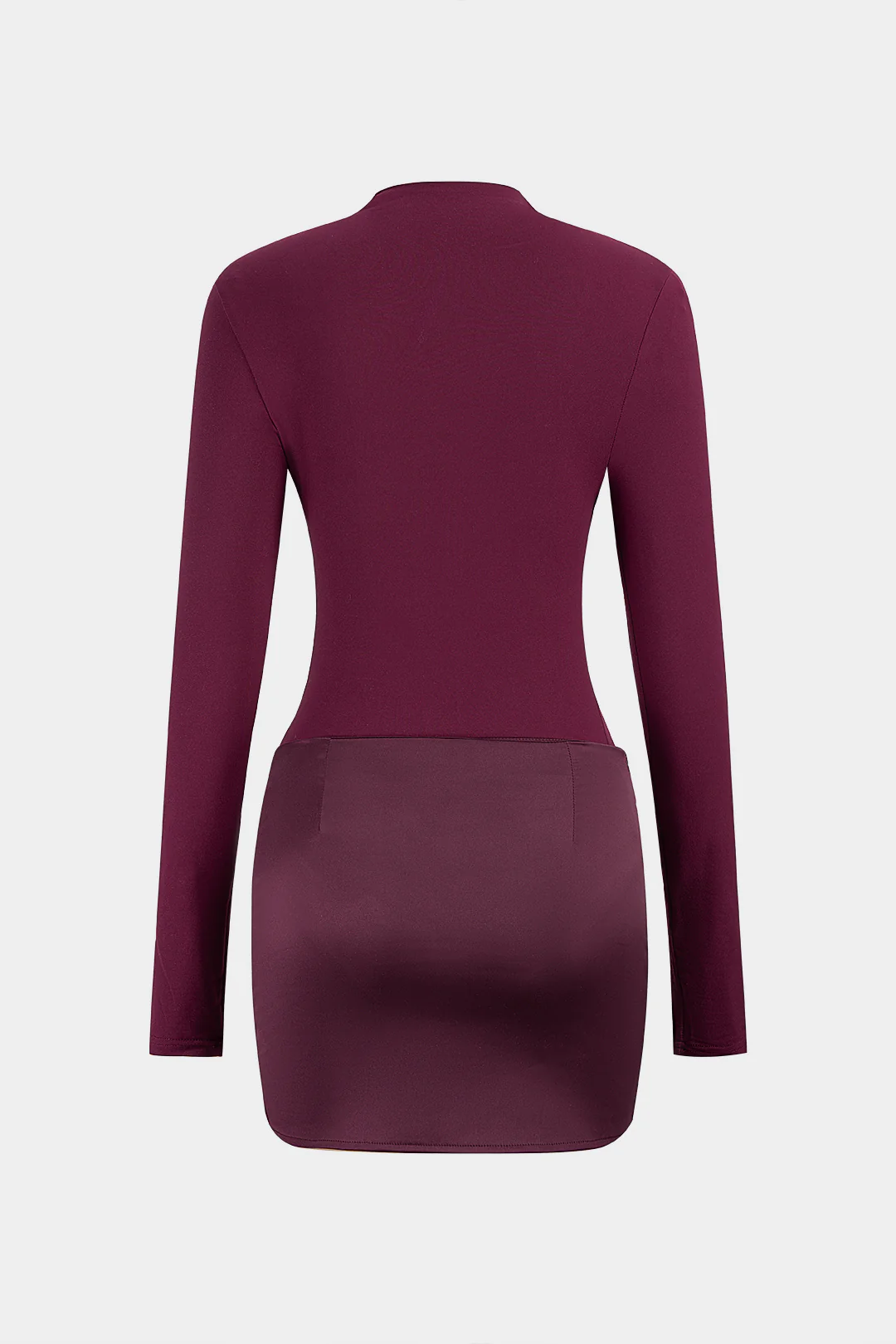 Satin Patchwork Round Neck Long Sleeve Mini Dress - Flockneti