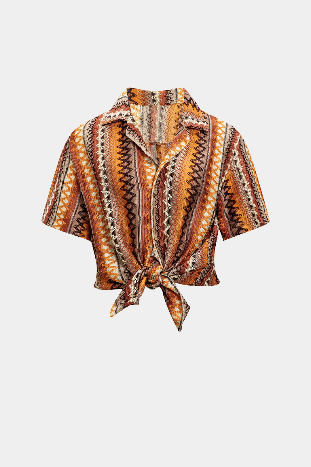 Stripes Print Lapel Short-Sleeve Shirt - Flockneti