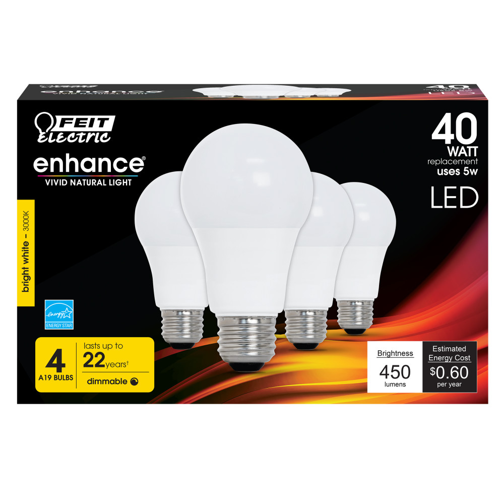Feit Electric 40W Enhance A19 3000K Dimmable LED Bulb 4pk - Flockneti