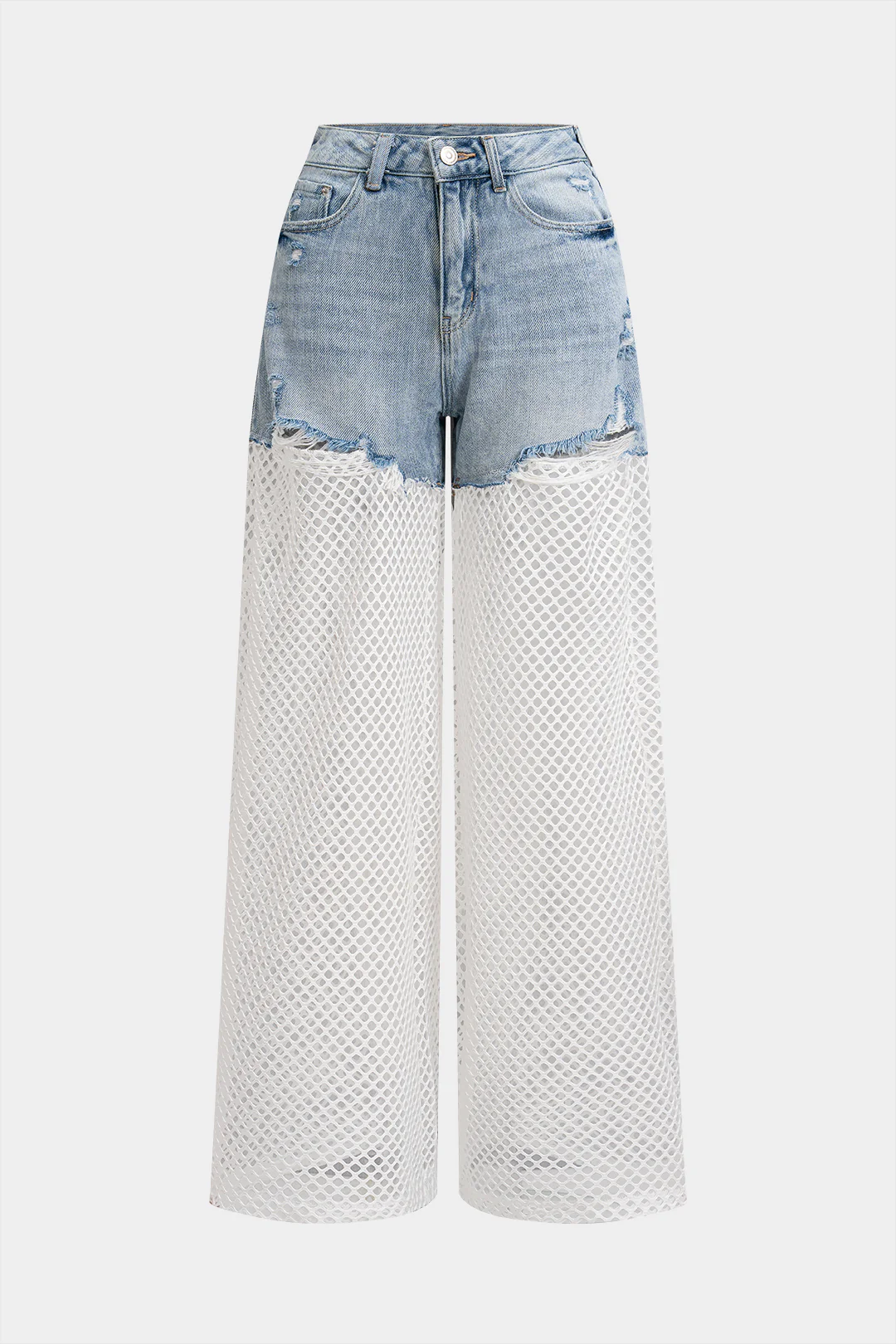 Denim Cut Out Patchwork Wide Leg Jeans - Flockneti