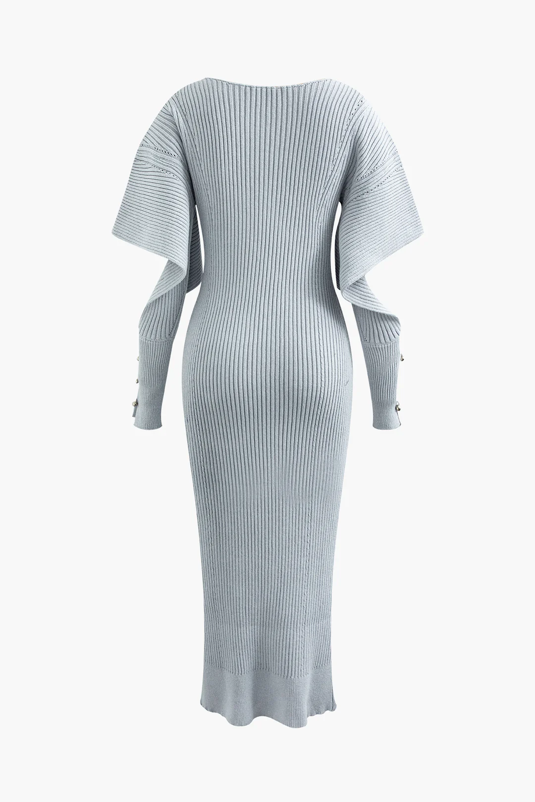 Knit Ribbed Button Cut Out Long Sleeve Dress - Flockneti