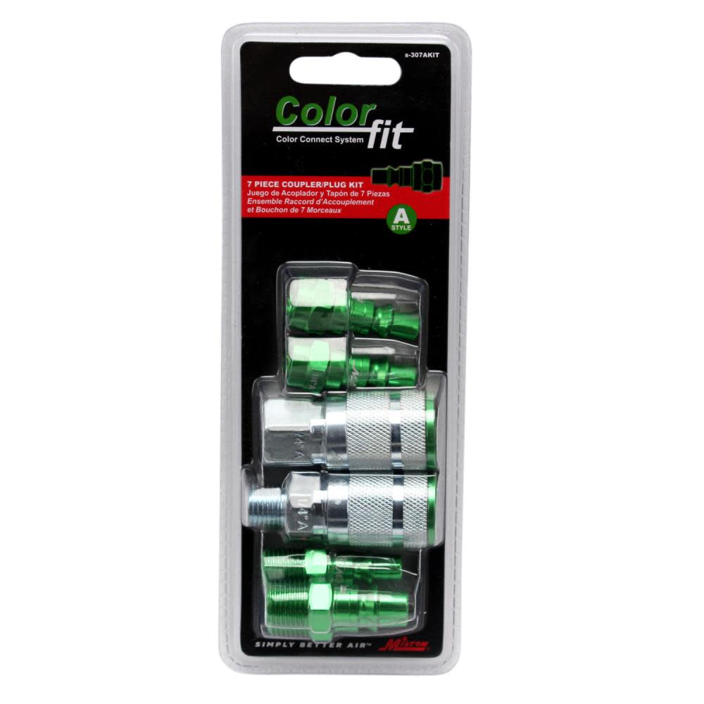 Milton ColorFit S-307AKIT Coupler & Plug Kit – (A-Style Green) – 1/4″ NPT (7-Piece) - Flockneti