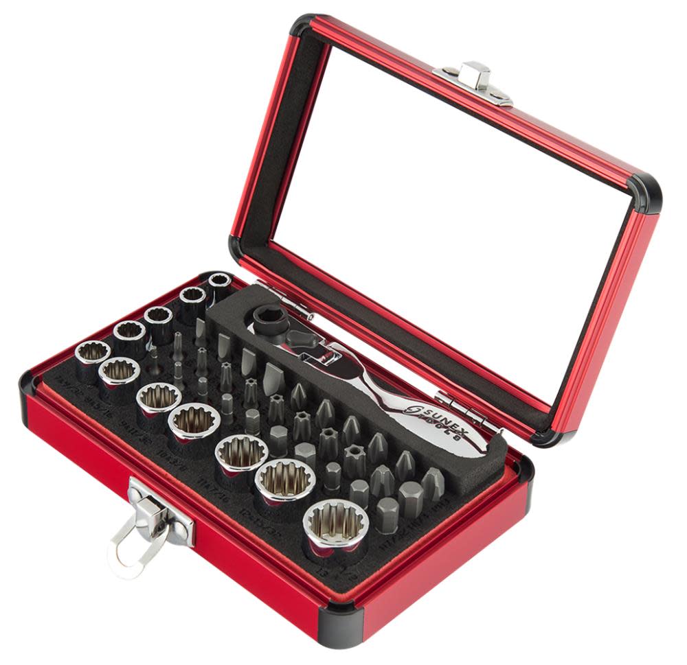 Sunex 1/4 In. Drive Mini Dual Flex Head Ratchet with Socket & Bit Set 44 Pc - Flockneti