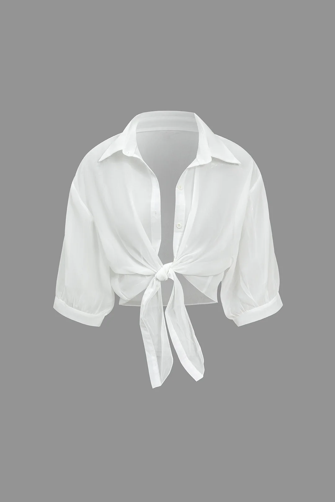 Chiffon Button Tie-Up Short-Sleeve Shirt - Flockneti