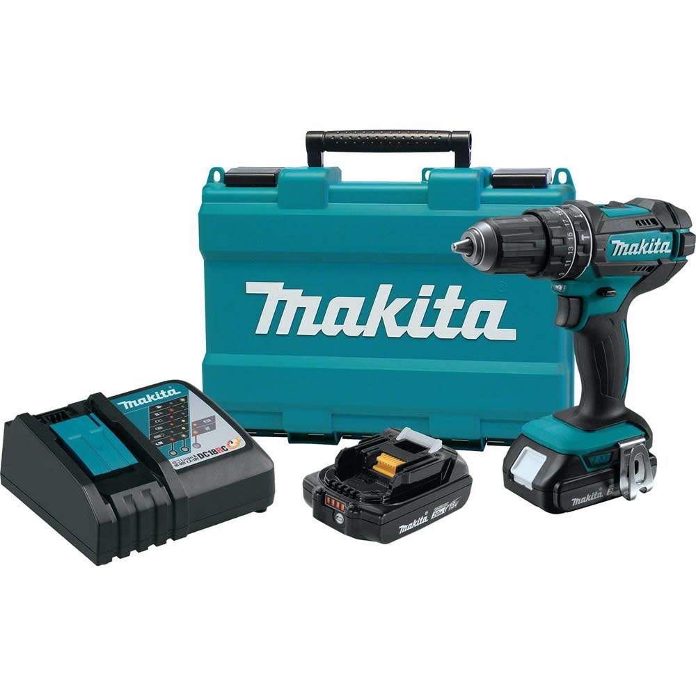 Makita 18V Compact Lithium-Ion Cordless 1/2 in. Hammer Driver-Drill Kit (2.0Ah) - Flockneti