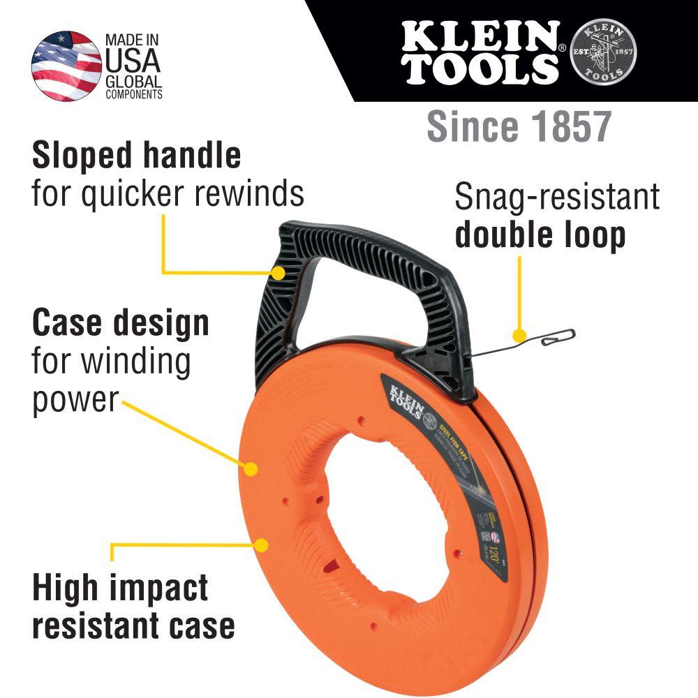 Klein Tools 120′ Steel Fish Tape - Flockneti