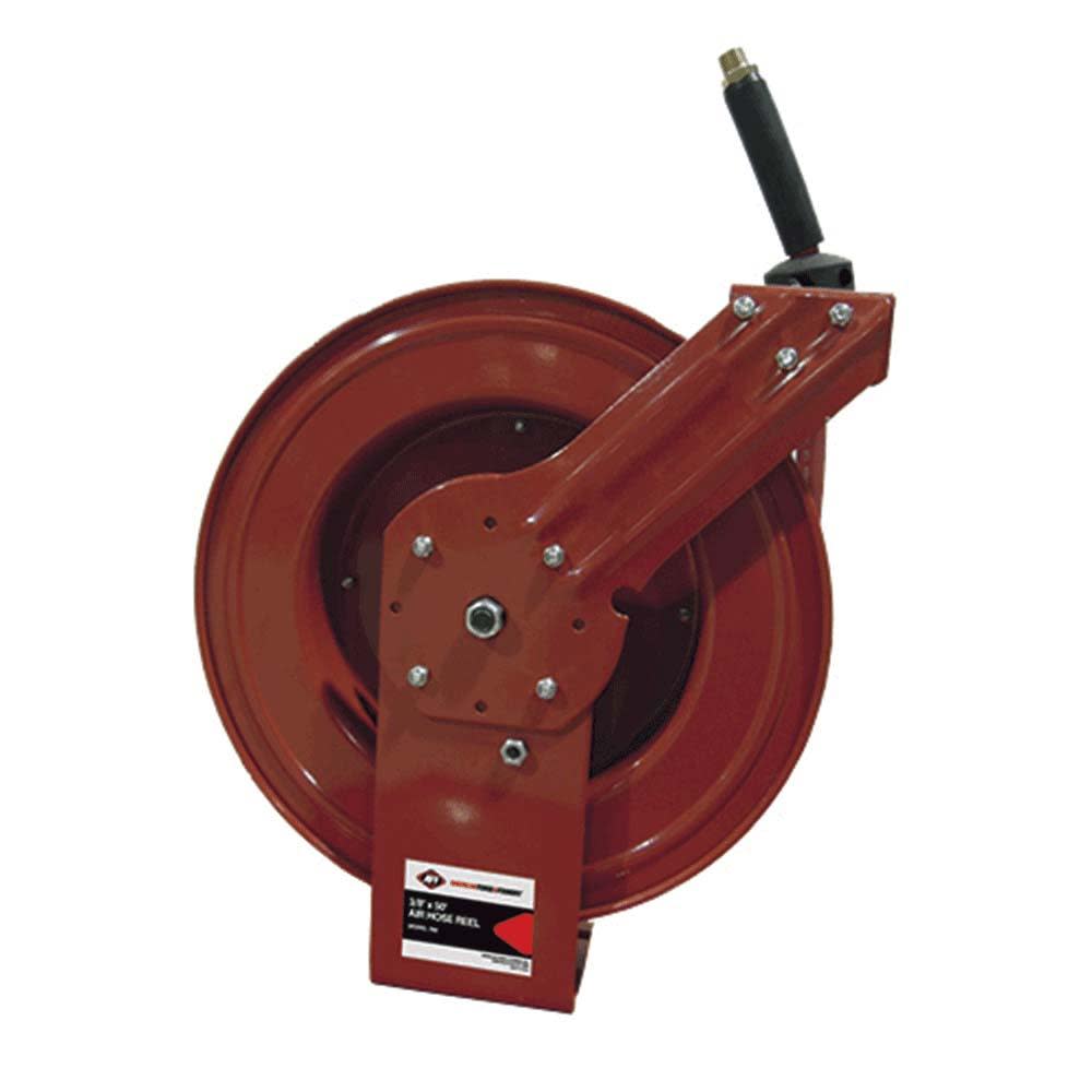 American Forge Durable Heavy Steel Construction 1/2 In. x 50 Ft. Rubber Air Hose Reel with Heavy-Duty Crimping and Spring Guard 1/2 In. NPT - Flockneti