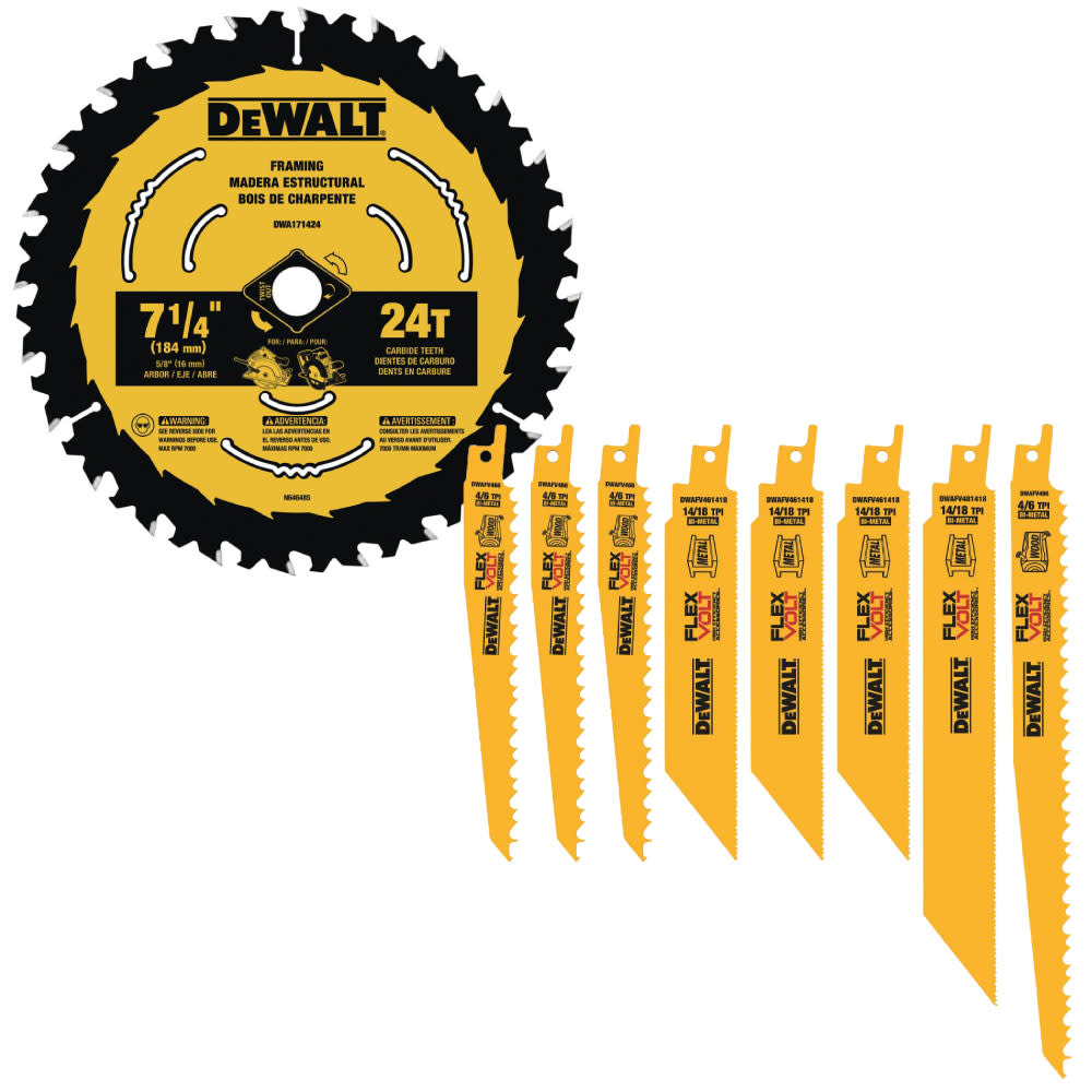 DEWALT FLEXVOLT Reciprocating Saw Blade Set- 8 Pack and 7-1/4-in 24T Saw Blades with ToughTrack Tooth Design – 3 pack - Flockneti