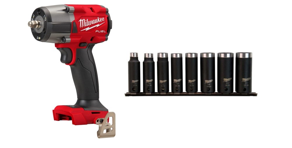 Milwaukee M18 FUEL 3/8 Impact Wrench Bare Tool & 3/8″ Impact Socket Drive Deep 8pc Bundle - Flockneti